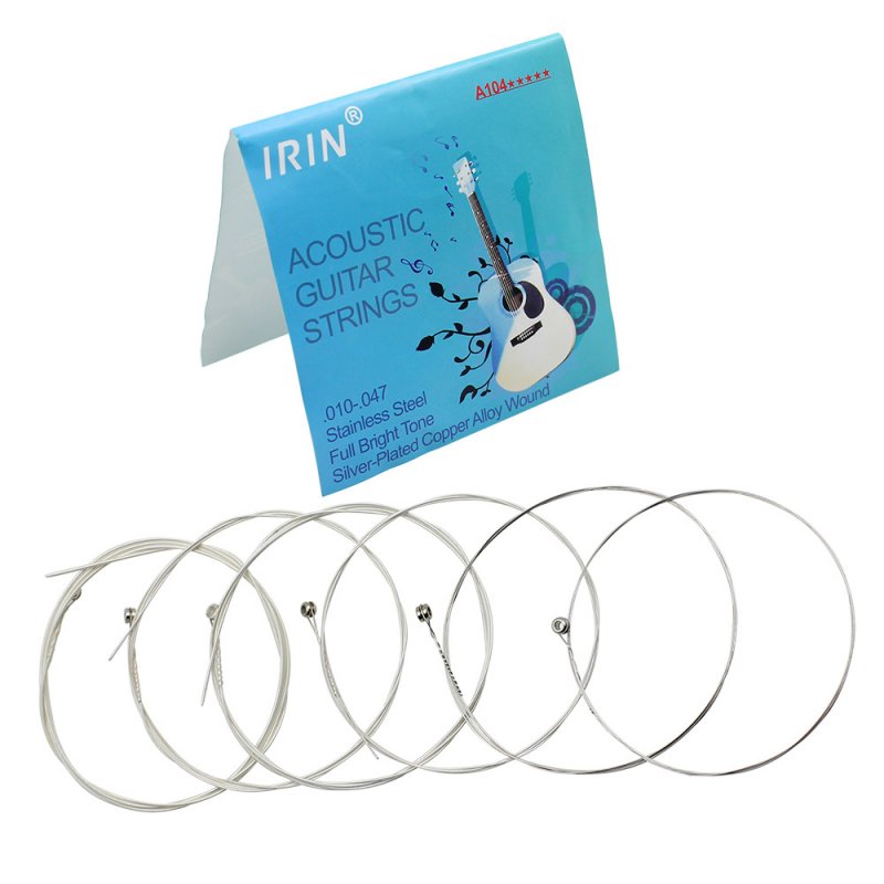 6 Pcs Silver Plated Copper Alloy Music Instrument Strings Set Replacement for Acoustic Guitar 0.010-0.047 Inch A104