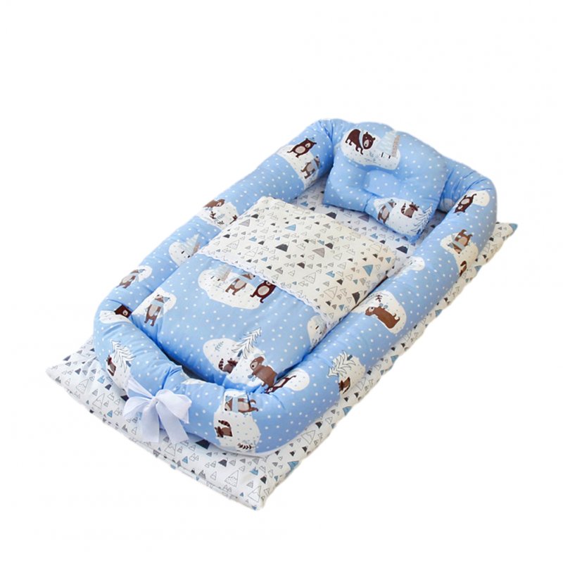 6  Pcs/set Baby  Crib Cotton Bionic Foldable Removable Washable Portable Bed + Quilt  +  Pillow Forest bear (with quilt)_50x90