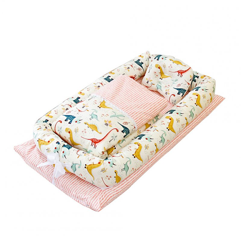 6  Pcs/set Baby  Crib Cotton Bionic Foldable Removable Washable Portable Bed + Quilt  +  Pillow Jurassic pink(with quilt)_50x90