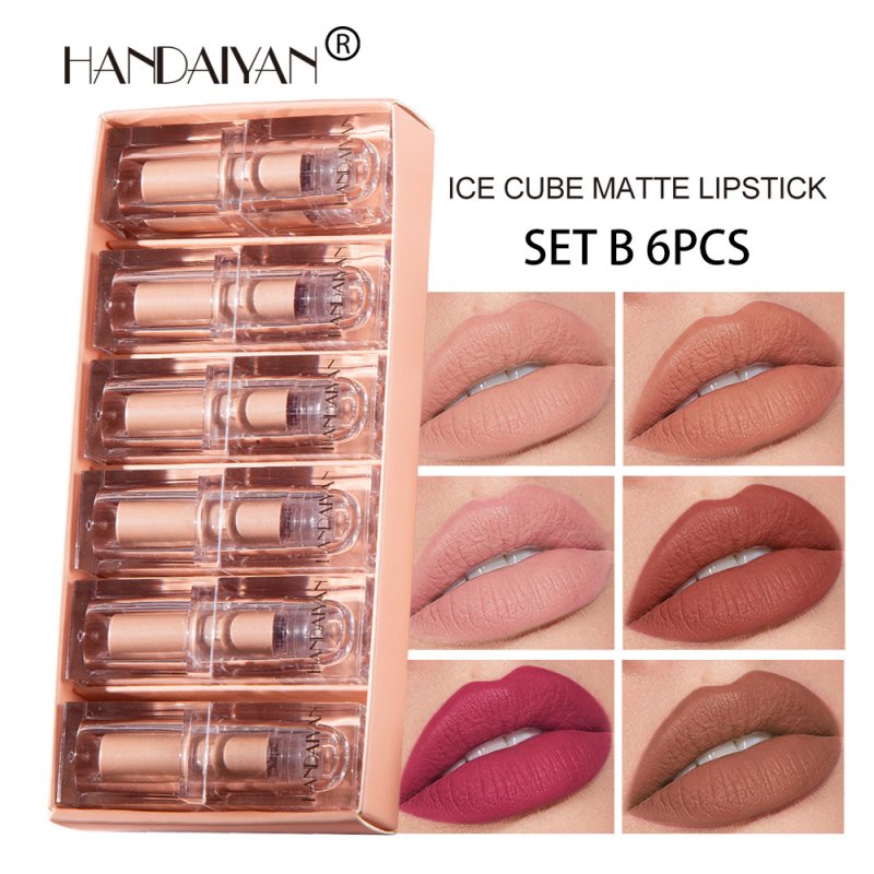 6 Pcs/set Crystal  Square  Tube  Lipstick Waterproof Long-lasting Matte Lipstick Set Set B