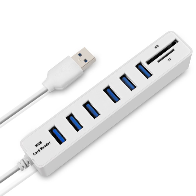 6-Port USB 2.0 Data Hub 2 In 1 SD/TF Multi USB Combo with 3ft Cable for Mac, PC, USB Flash Drives And Other Devices White