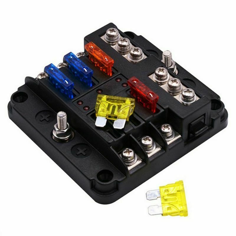 6-Way Auto Blade Fuse Box Block Holder with LED Indicator for 12V 24V Car Marine As shown
