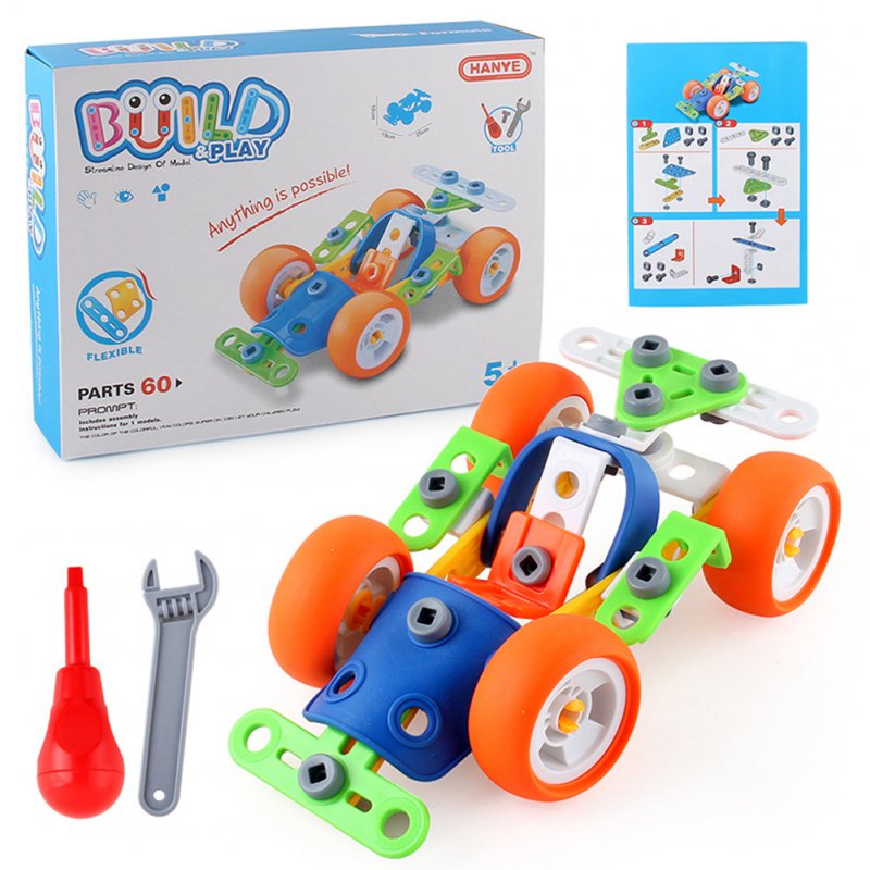 60 Pcs/set Children  Diy  Manual  Assembly  Toy  Car Large Particle Building Blocks Disassembly Assembly Engineering Vehicle As shown