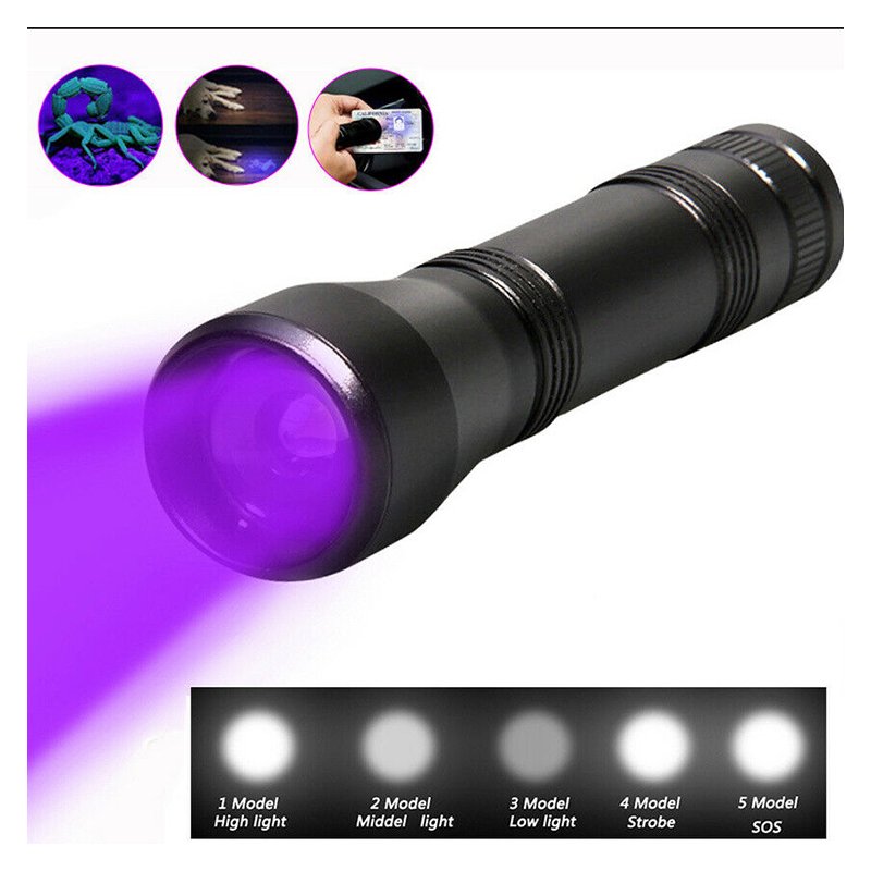 6000LM UV Flashlight Mini LED Torch Violet Light UV Zoom Flash Light Purple single flashlight