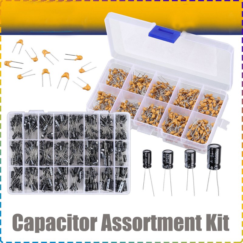 600PCS Ceramic Capacitor Assortment Kit with 500PCS Electrolytic Capacitor Kit Boxed