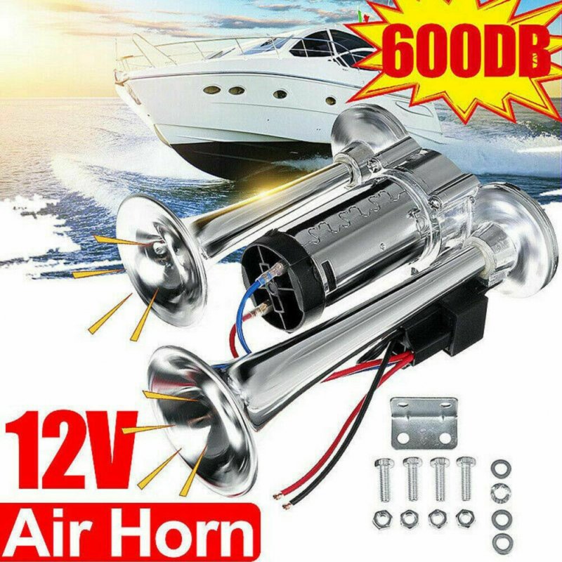 600db 12v Dual Trumpets Super Loud Car Electric Horn Truck Boat Train Speaker Boxed