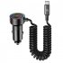 60W Car Charger USB C QC3 0 Fast Charging PD30W Type C Coiled Cable 3 Port Cigarette Lighter USB Charger With Fantasy Ring Night Light 12V 24V Universal black U