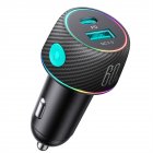 60w High-power Car Charger Dual-port Button Switch Qc3.0 Pd Fast Charging Adapter With 7-color Light black