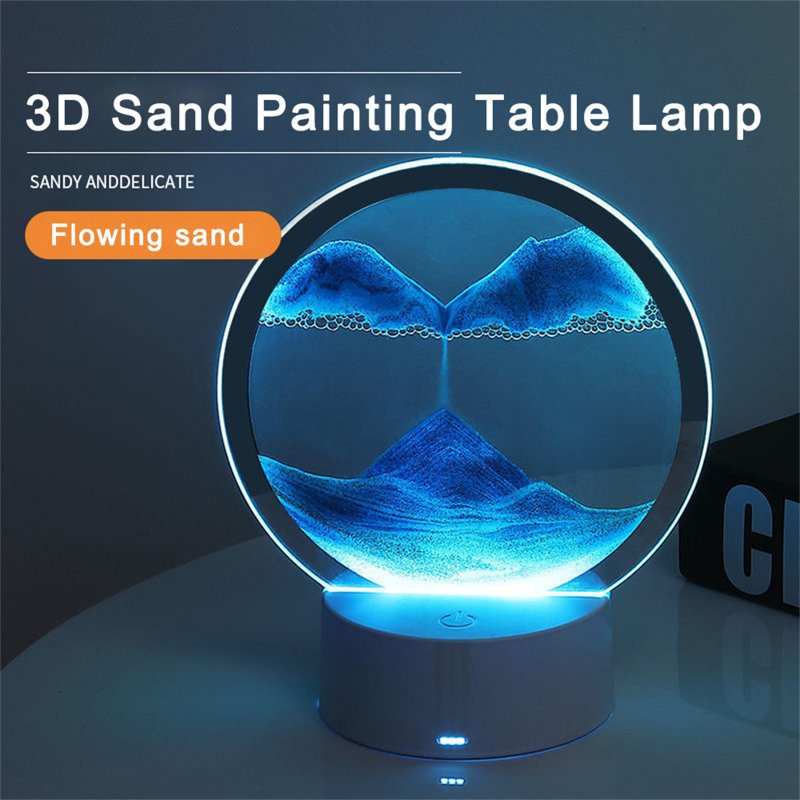 LED Quicksand Painting Lamp Touch Contral Desk Lights Dynamic Desktop Bedside Ornament For Home Office Desktop Decor 