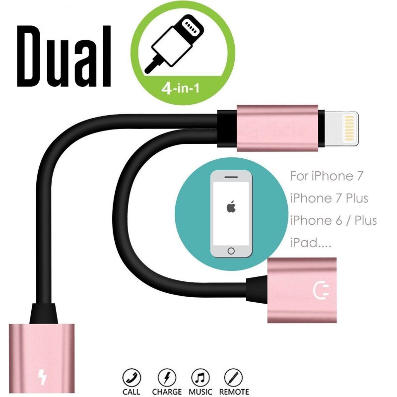 Dual Lightning Adapter 2 in 1 Lightning Audio Headphone Splitter and Charging Cable for iPhone 7/7 Plus 