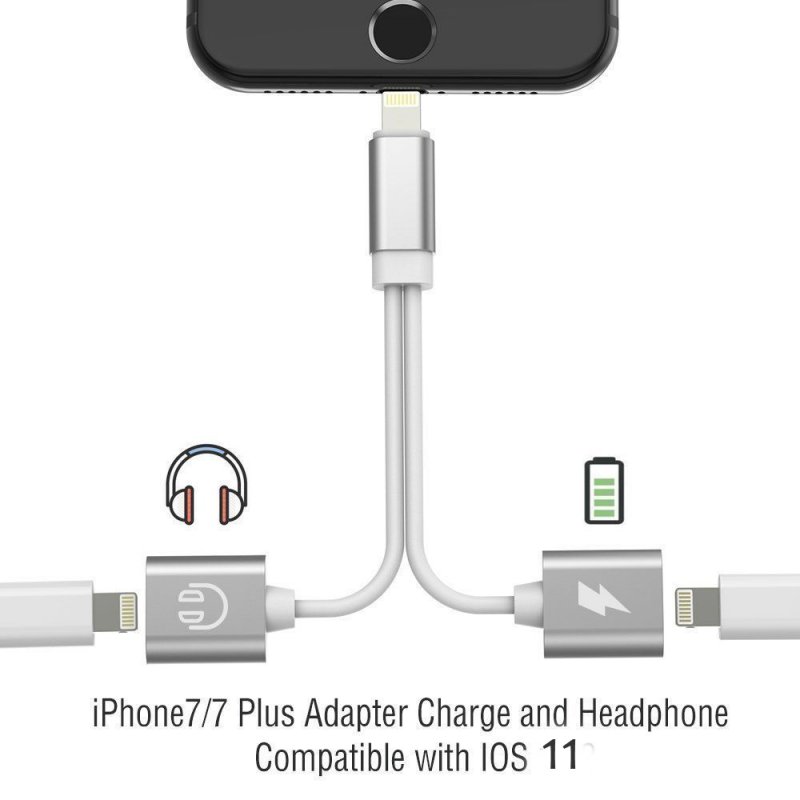 Dual Lightning Adapter 2 in 1 Lightning Audio Headphone Splitter and Charging Cable for iPhone 7/7 Plus 