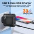 65W USB Wall Charger Block PD QC 3 0 Fast Charging Block Plug 5 USB A Ports 1 Type C Adapter For Laptops Smart Phone Tablet PC White EU plug