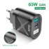 65w GaN Gallium Nitride Charger Multi port Usb Fast Charge Adapter Compatible For Macbook Pro Laptop Phone Black EU Plug