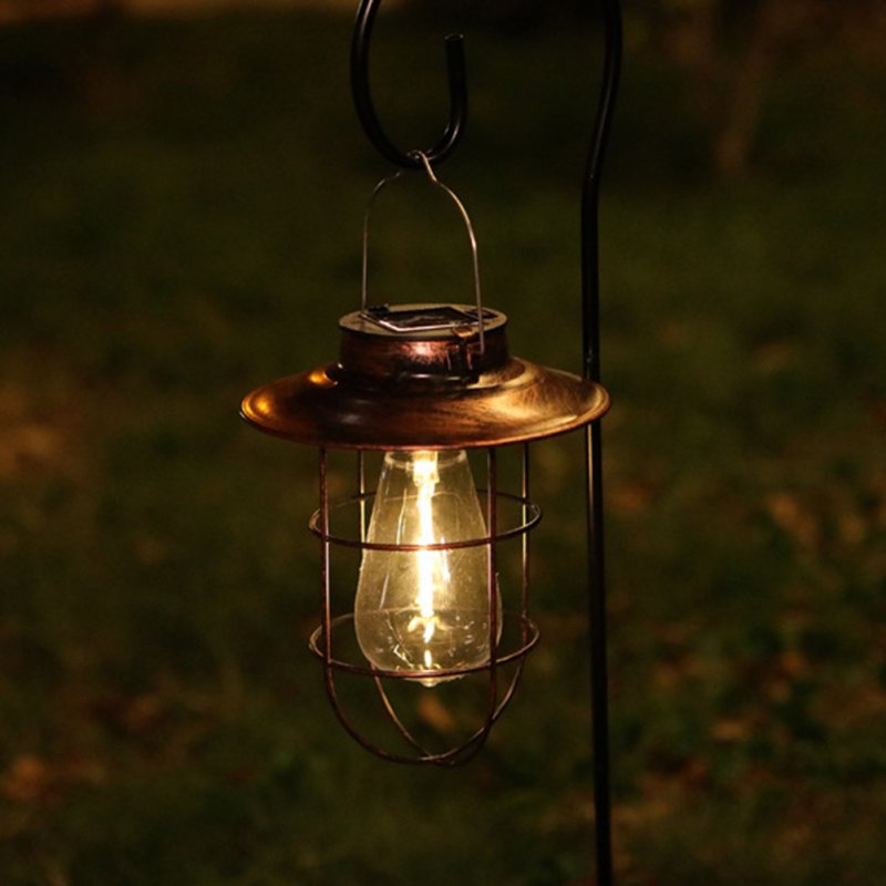 Outdoor Solar Lantern Lamp IP44 Waterproof Vintage Metal Solar Lights With Tungsten Bulb For Patio Garden Decor 