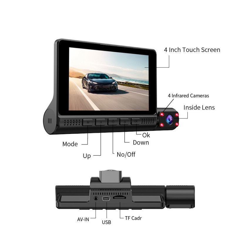 ABS Car 4 Inch Driving Recorder HD 1080P Three-Lens Touch