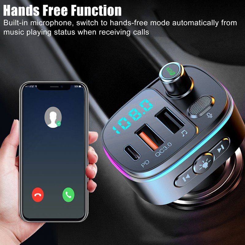 Wireless FM Transmitter For Car Bluetooth 5.0 FM Radio Adapter Music Player Car Kit With Hands-Free Calling 
