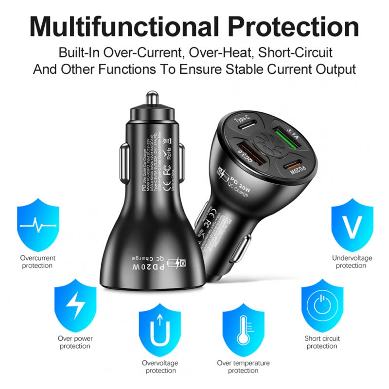 Usb Car Charger Fast Charging Adapter 20w Pd Qc3.0 Type 3.1a 2usb Multi-functional Multi-port Charger 