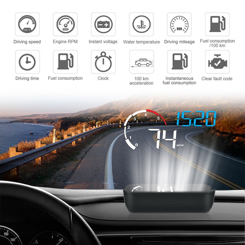 Car Hud Head-up Display M10 HD Windshield Projector Obd Overspeed Warning 