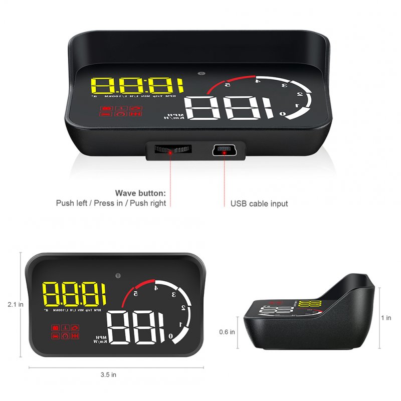 Car Hud Head-up Display M10 HD Windshield Projector Obd Overspeed Warning 