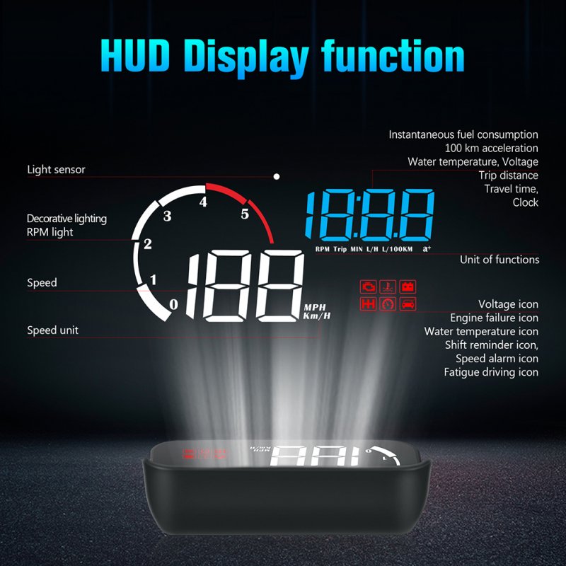 Car Hud Head-up Display M10 HD Windshield Projector Obd Overspeed Warning 