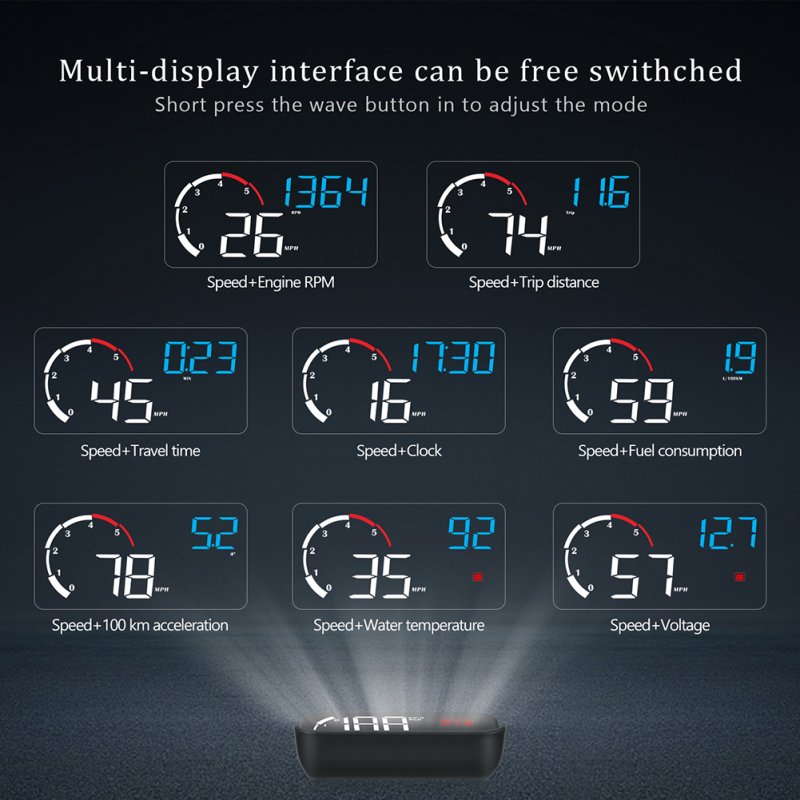 Car Hud Head-up Display M10 HD Windshield Projector Obd Overspeed Warning 