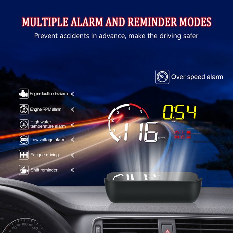 Car Hud Head-up Display M10 HD Windshield Projector Obd Overspeed Warning 