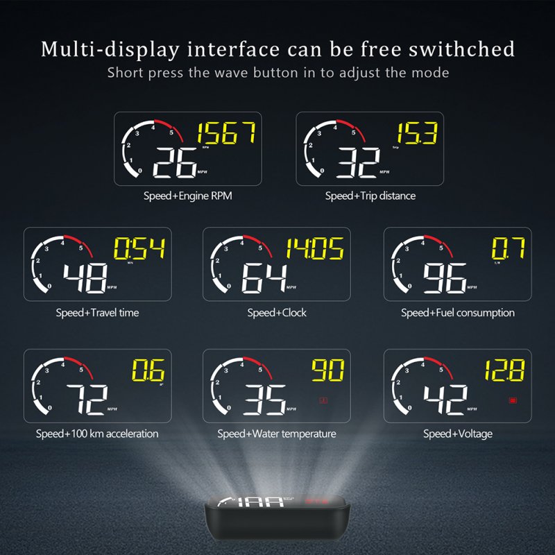 Car Hud Head-up Display M10 HD Windshield Projector Obd Overspeed Warning 