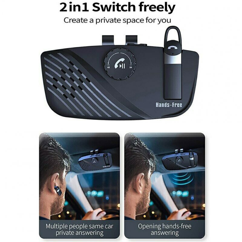 2-in-1 Handsfree Speakerphone Car Kit Sun Visor Wireless Bluetooth 