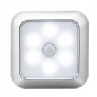 6LEDs Smart Square Shape Motion Sensor Night Light Cabinet Lamp for Home Supplies White light Silver