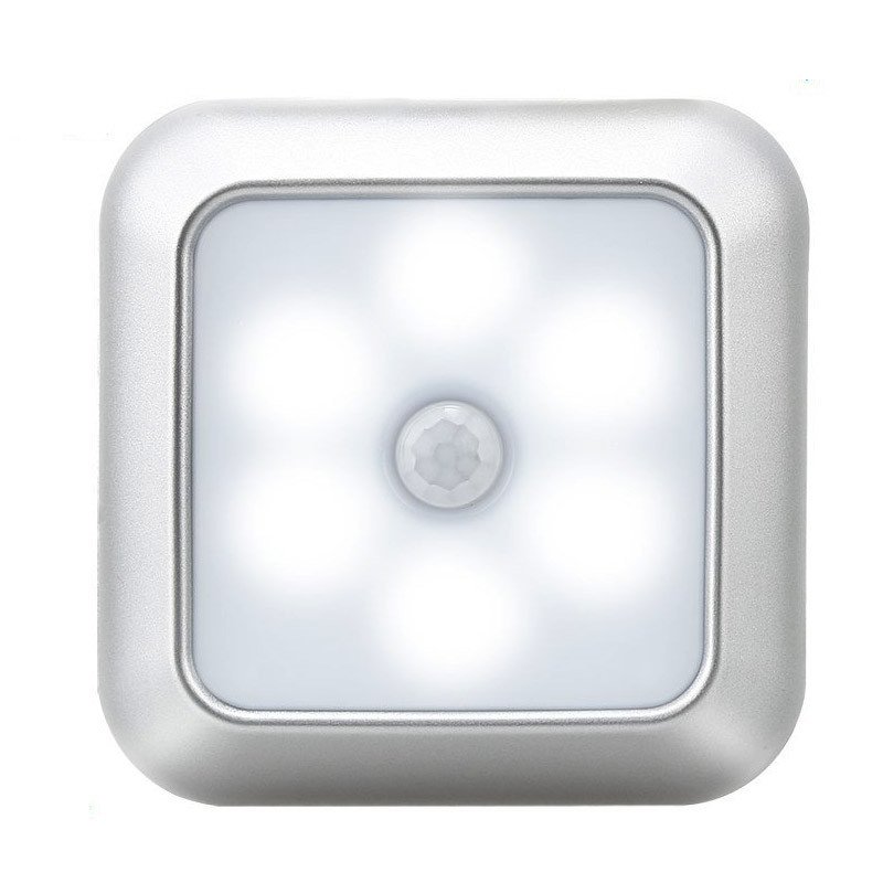 6LEDs Smart Square Shape Motion Sensor Night Light Cabinet Lamp for Home Supplies White light_Silver