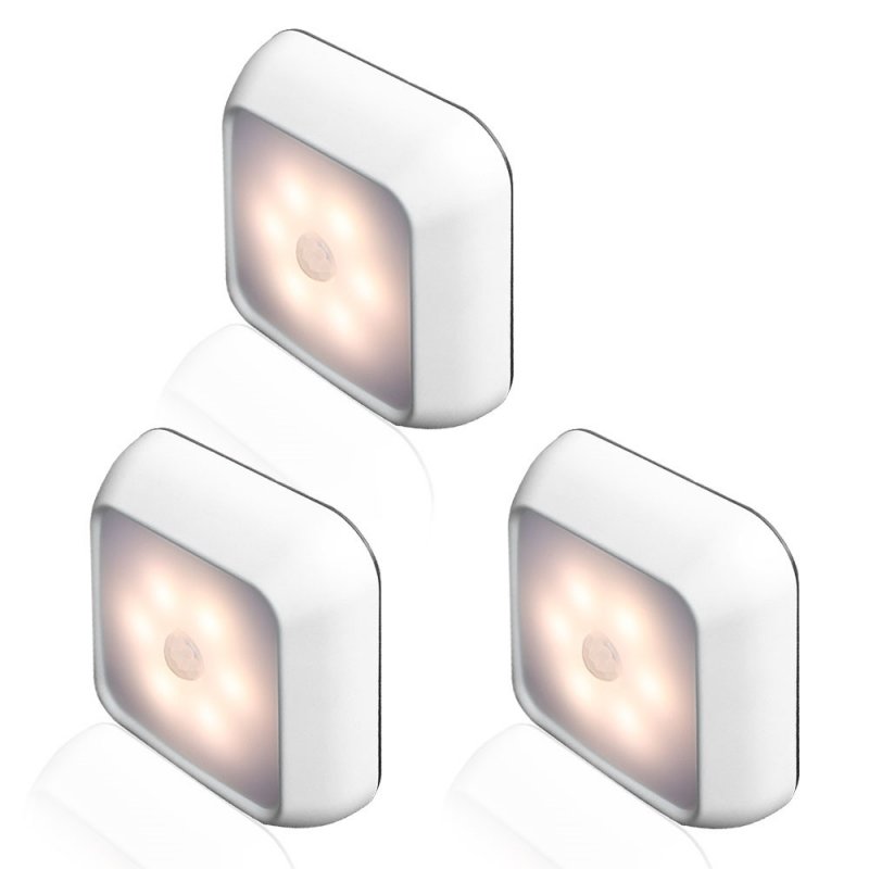 6LEDs Smart Square Shape Motion Sensor Night Light Cabinet Lamp for Home Supplies warm light_Silver