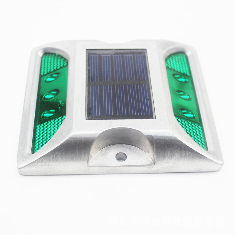 6LEDs Solar Road Stud Light Double Sided Cast Aluminum Lamp Green-always on