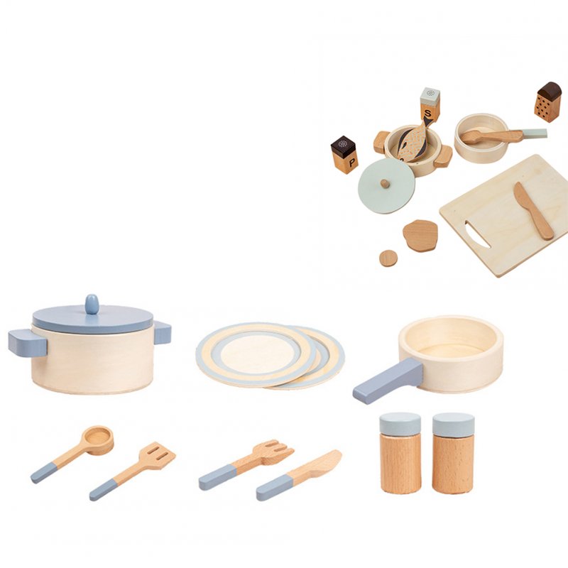 Play Kitchen Accessories Wooden Kitchen Cookware Pots Pans Cooking Playset Sensory Toys For Toddlers Girls Boys 
