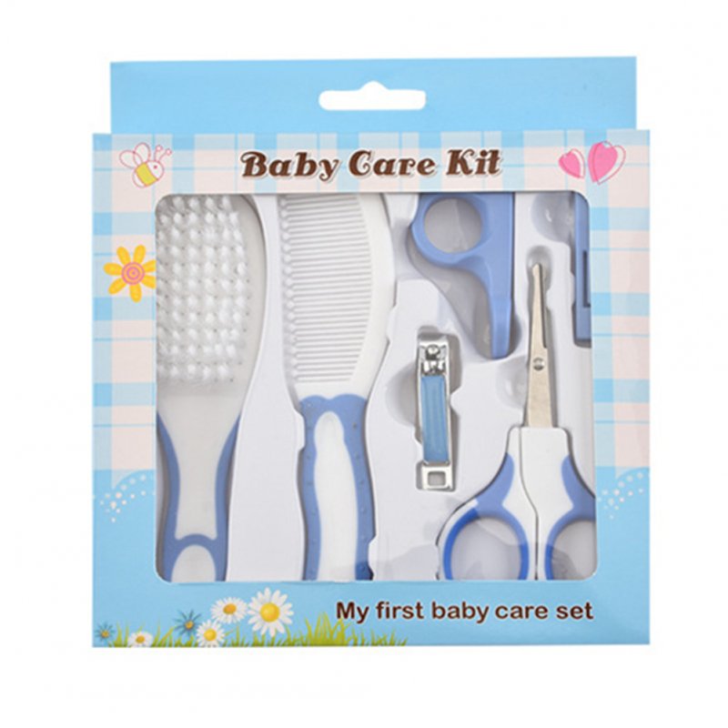 6PCS Manicure Care Set Infant Nail Scissors Comb Brush Baby Care Supplies Set blue_6pcs