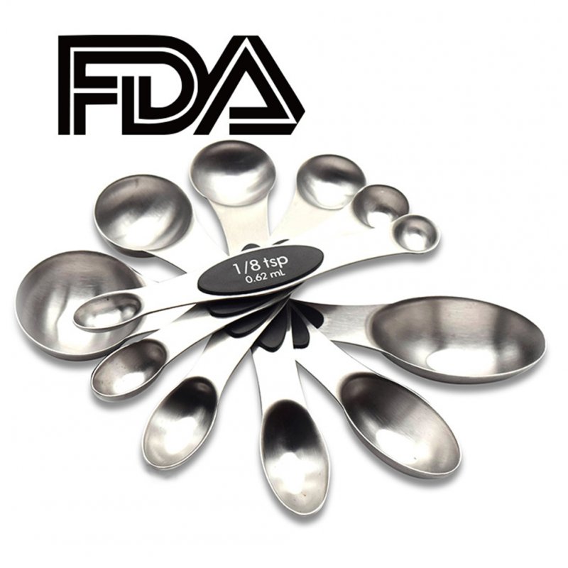 6PCS Stainless Steel Double Head Measuring Spoon with Scale Magnetic Storage Design 6pcs black