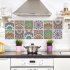 6Pcs 20 20cm Retro Pattern Waterproof Oilproof Simulate Tile Sticker for Kitchen Bathroom As shown