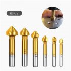 6Pcs Chamfering End Mill Tool High Speed Steel Titanium-Coated 3 Flute 90 Degree Countersink Drill Bit Set (6.3mm/8.3mm/10.4mm/12.4mm/16.5mm/20.5mm) 6pcs chamfer [136g]