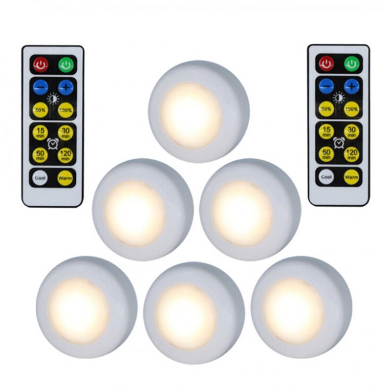 6Pcs LED 2 Colors Remote Control Cabinet Lamp Decoration Light for Home Hotel white light + warm white light