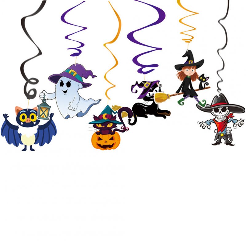 6Pcs/Set Halloween Spiral Hanging Pendant Cartoon Ghost Bat Shape Decoration 6 pieces