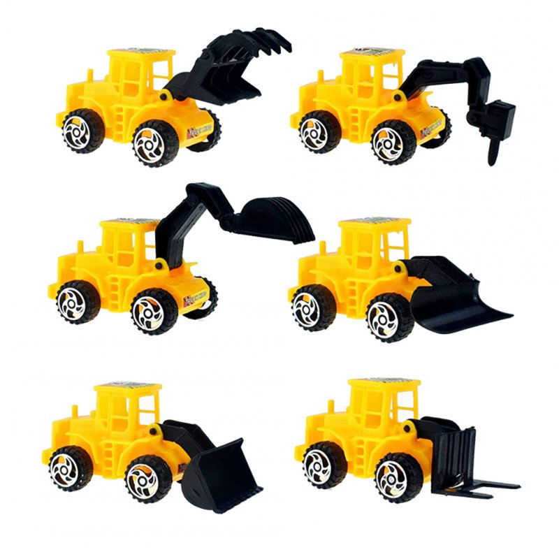 6Pcs/Set Plastic Yellow Taxiing Engineering Vehicle Forklift Bulldozer Drilling Truck Forklift Models Toy for Children 6pcs/set engineering vehicle mould