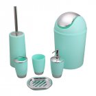 6Pcs Set Trash Can Toilet Brush Liquid Dispenser Soap Box Cup Toothbrush Holder Set for Bathroom Mint Green