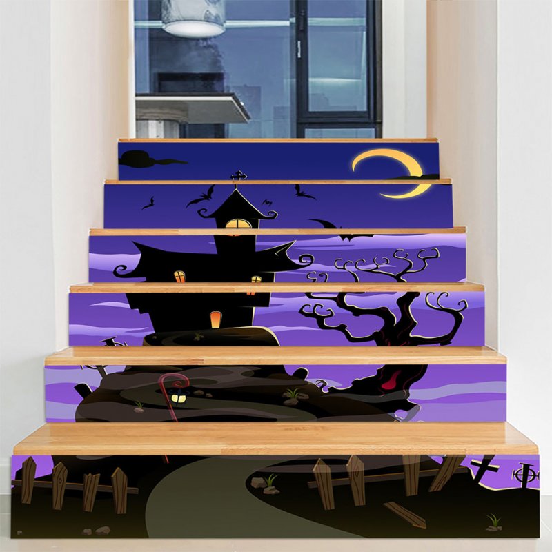 6Pcs/Set Waterproof Removable Horror Stair Stickers Decoration for Halloween