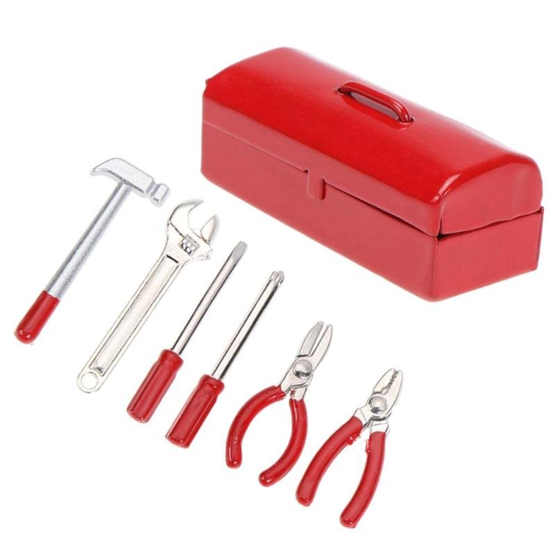 6Pcs/set Mini Hammer Wrench Repair Tools Box for 1:10 Simulation RC Crawler Car D90 SCX10 90046 red