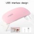 6W Nail Dryer Machine UV LED Lamp Portable Micro USB Home Use Nail UV Gel Varnish Dryer Nail Art Tools Mouse Light  Pink 