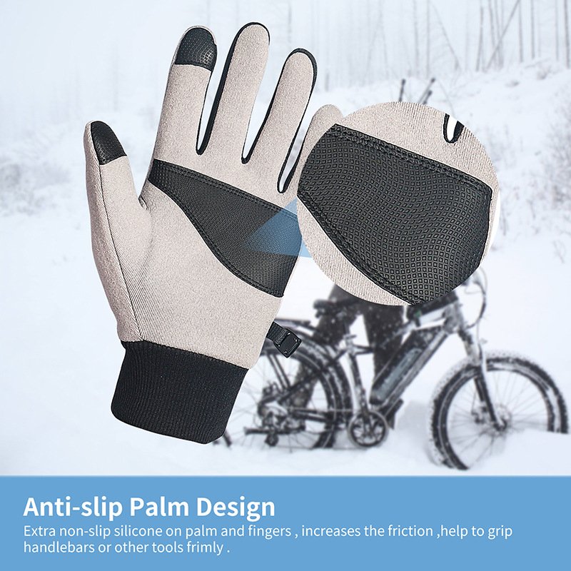 Winter Gloves Touch Screen Windproof Thickened Warm Gloves For Outdoor Driving Running Cycling Texting light grey XL