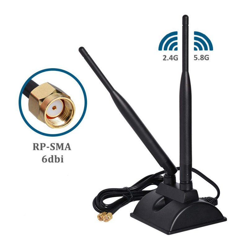 6dBi WiFi Antenna with RP-SMA Male Connector 2.4GHz 5GHz Dual Band Wireless Antenna with Magnetic Base for PCI-E WiFi Network Card WiFi Wireless Router Mobile Hotspot  6D