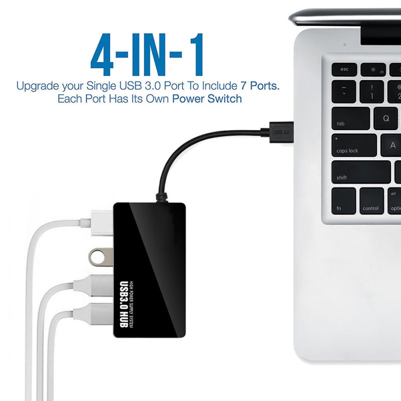 4 USB 3.0 HUB Port Splitter Adapter External Power Converter 5Gbps Ultra High Speed for IOS Laptop 