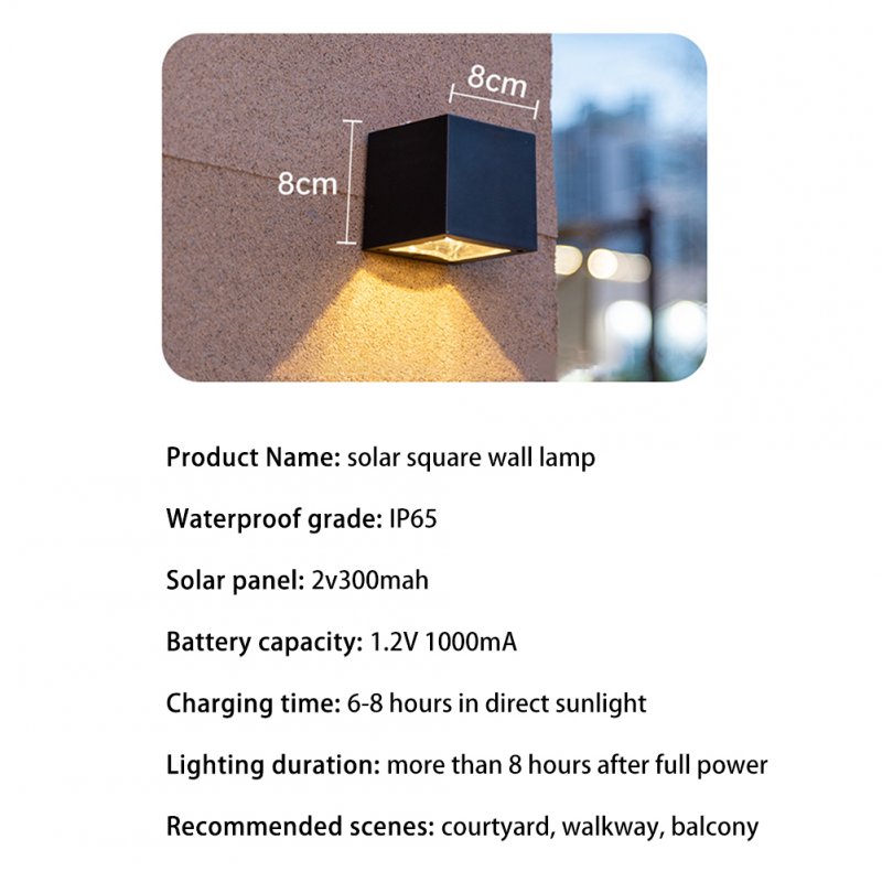 Square Led Solar Wall Lights 2 Modes 2800-3000k 24-26lm IP65 Waterproof Outdoor Automatic Night Lamp 
