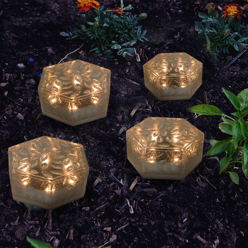 6led Hexagonal Solar Brick Lights Waterproof Landscape Light for Courtyard Garden Pathway Patio Warm white 3 pcs