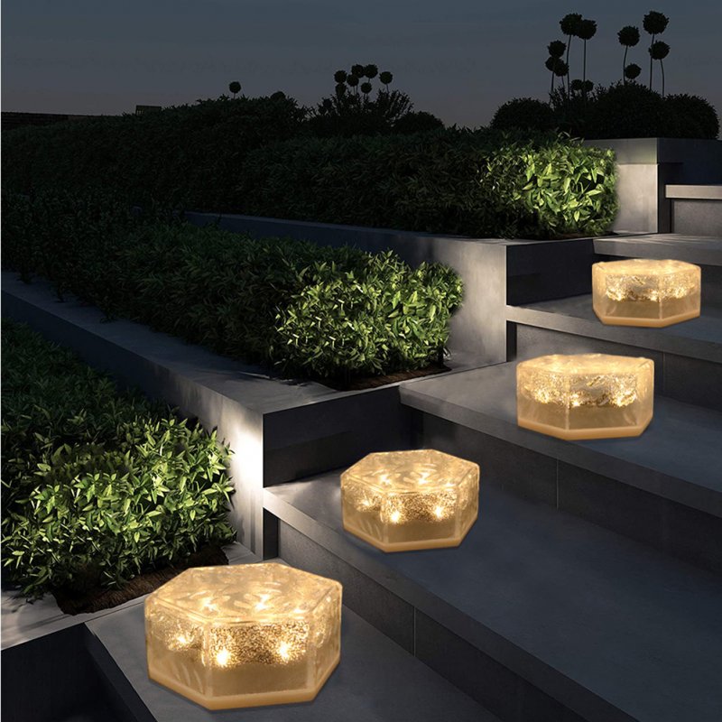 6led Hexagonal Solar Brick Lights Waterproof Landscape Light for Courtyard Garden Pathway Patio Warm white 3 pcs